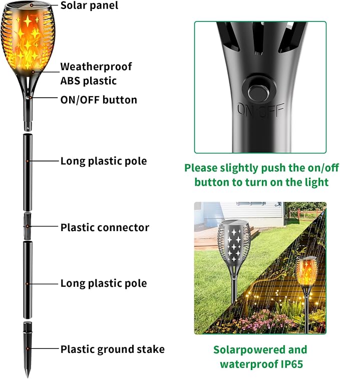 YoungPower Solar Torch Lights with Flicking Flame, Outdoor 43" Large Landscape Path Light Waterproof Flame for Garden Yard Patio, 4 Pack