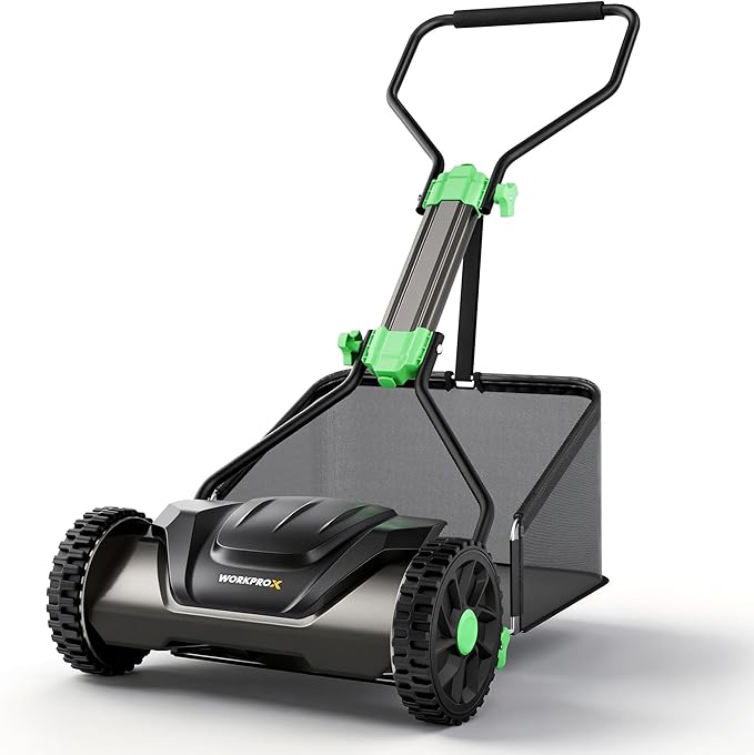 WORKPROX 16-Inch Push Reel Lawn Mower, Adjustable Height 5-Blade Reel Mower with Removable 8-Gallon Grass Catcher for Yards and Gardens, Black