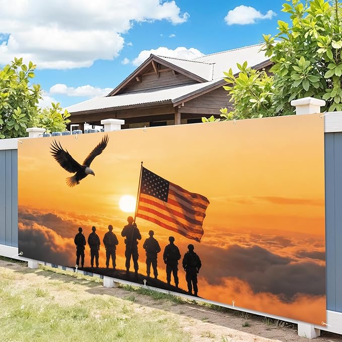 7 * 16FT Eagle flag Military Memorial Day Garage Door Cover Decorations Independence Day Garage Door Banner for Outdoor Indoor Patriot Party Photography Backdrop