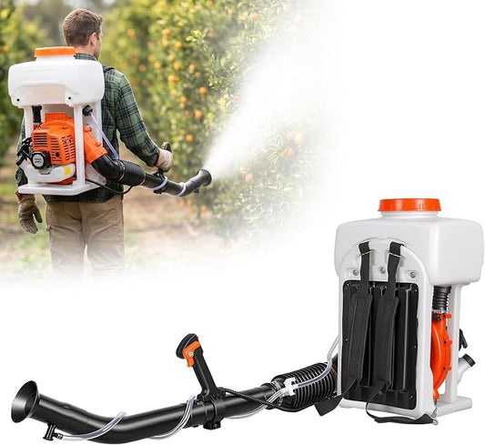 Gas Powered Backpack Fogger, 43cc 2-Stroke Engine Garden Sprayer, 3.7 Gallon Tank Insect Control Cold Mist Duster for Agricultural Lawn and Farm Use, 32ft Spray Range Red