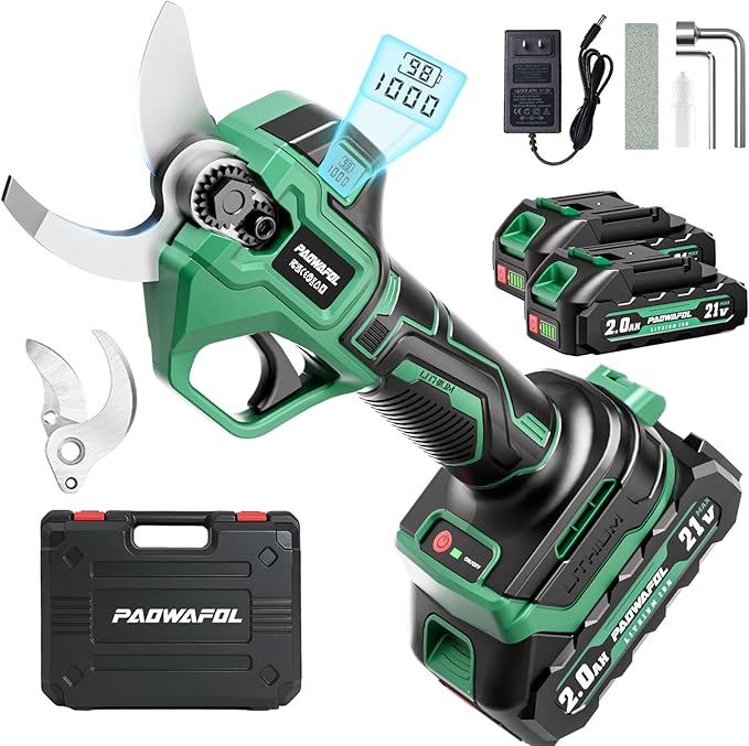2.5“/64mm Electric Pruning Shears, Upgraded Cordless Electric Scissors, with Brushless Motor | Dual 2.0Ah Battery | Sk7 Blade | LCD Display for Heavy-Duty Garden, Orchard & Branch Cutter