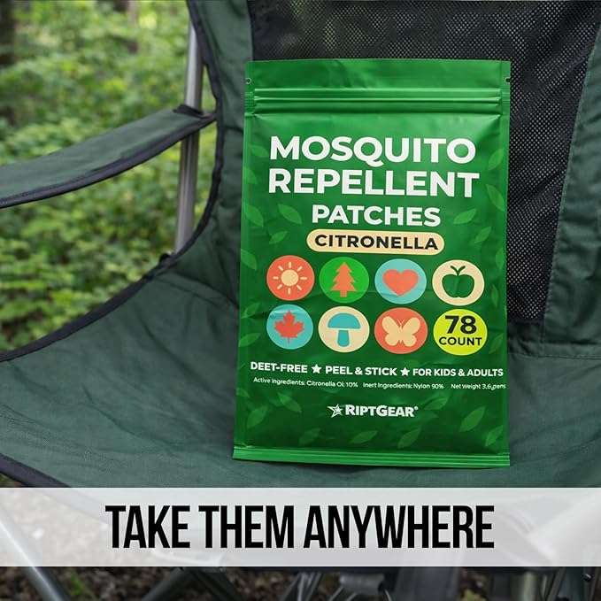 RiptGear Mosquito Patches - 78 Pack of Bug Stickers for Kids and Adults, Natural Citronella Patch Sticks to Any Surface - DEET Free Mosquito Stickers