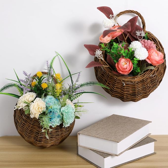 BESPORTBLE 2pcs Creative Rattan Flower Baskets Multi-Function Wall Decor for Indoor Plants Handmade Hanging Flowerpots for Home Patio and Garden Decorations