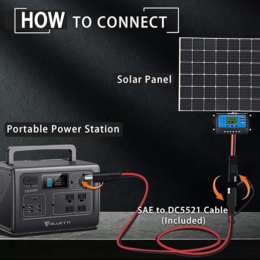 COMeap SAE to DC Adapter for Jackery Solar Panel, 3FT SAE Plug to DC5521 Male Connector Cable with DC 8/6.5/5.5/4.0/3.5(mm) for Solar Generator 14AWG