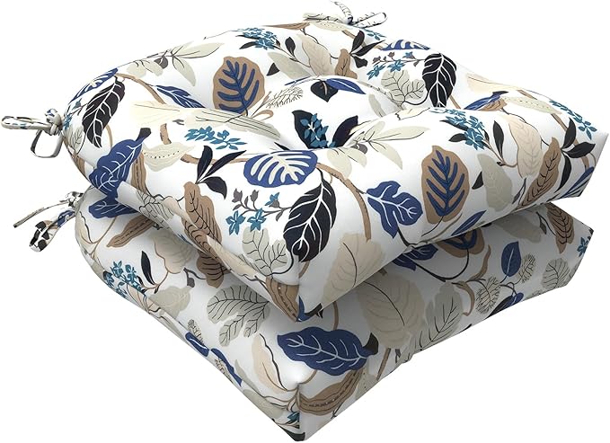 LVTXIII Outdoor Seat Cushions Seasonal Tufted Chair Cushions, Patio Chair Pads for Dining Chairs, Office Armchairs and Garden Furniture Decoration, Round Back, 19x19x4, Breeze Leaves Beige