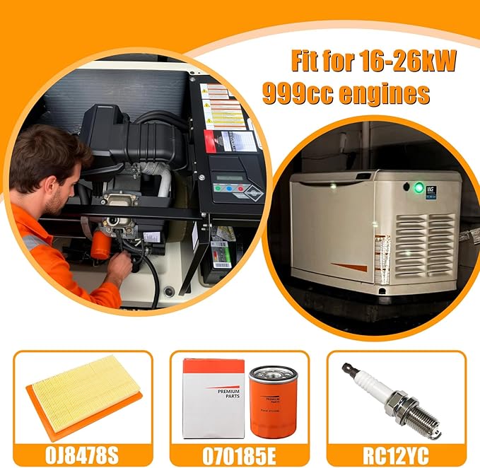 6485 Maintenance Kit Air Filter 0J8478S Oil Filter 070185E Replacement for Ge-nerac 20kW 22kW Standby Generators 999cc Engine