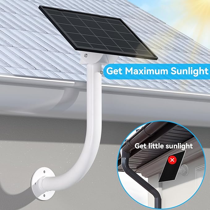 Universal Solar Panel Wall Mount Bracket - 30cm L-Shape Mount with Adjustable Arm & Tilt Head, Compatible with Ring, Arlo, Eufy, Wyze, Reolink and Other Solar Panels