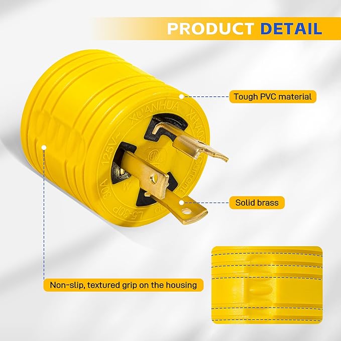 3 Prong 30 Amp RV Twist Lock Adapter - NEMA L5-30P Twist Lock Male Plug to NEMA TT-30R Female，Heavy Duty Generator to RV Trailer Camper Cord,STW 10 AWG 125V/3750W