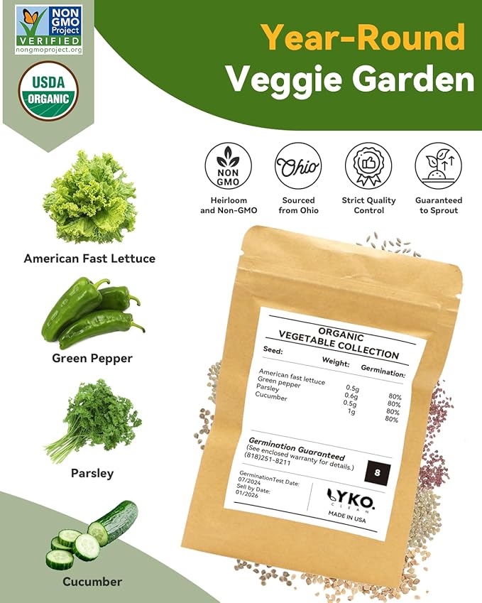 LYKOCLEAN 24 Pods Vegetable & Salad Green Seed Pod Kit for Aerogarden, Ahopegarden, iDOO – Non-GMO American Fast Lettuce, Green Pepper, Cucumber, Parsley Seeds, Compatible with All Hydroponic System