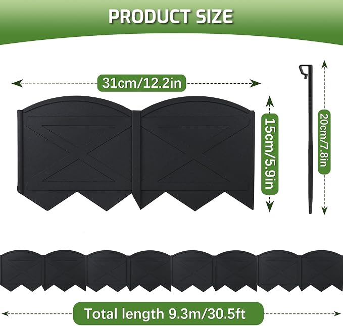 Vashly No-Dig 30Ft Landscape Edging,6 Inch Tall Garden Edging Garden Edging Border, 30Pcs Flower Bed Edging Border with 30Pcs Stakes