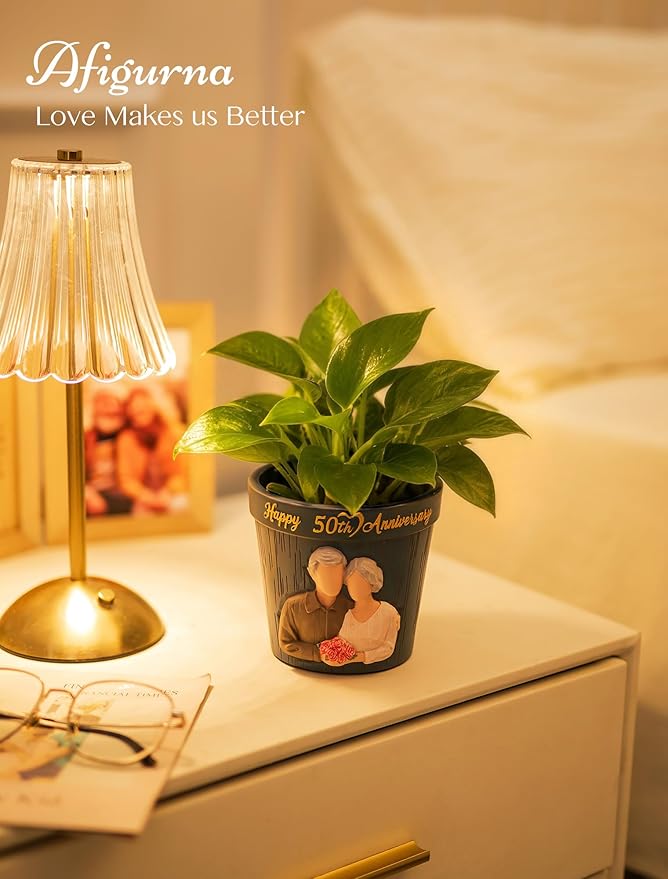 50th Anniversary Wedding Gifts: Hand-Painted Planter Presents for Couple Parents Husband Wife Grandparents - 50th Gold Anniversary Wedding Gifts with Gift Box Happy 50 Years Anniversary Card