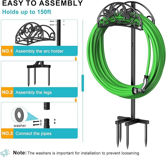 Keten Garden Hose Holder, Detachable Metal Water Hose Holder Stand, Heavy Duty Freestanding Garden Hose Reel Rack and Hose Storage Organizer for Outside Yard