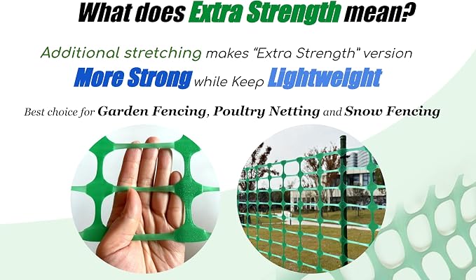 PotatoLife Plastic Mesh Fence, Extra Strength 40''x100' Roll with 50 Zip Ties, Resuable Temporary Netting for Garden Fencing, Snow Fencing, Animal Barrier, Poultry, Deer, Dog, Construction, Green