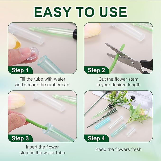 MECCANIXITY 160 Pcs Floral Water Tubes, 6 Inch Flower Water Tubes Floral Vials with Pick and Caps for Plants Stem Fresh Flowers Arrangement Decor Florist Supplies, Dark Green/Grass Green