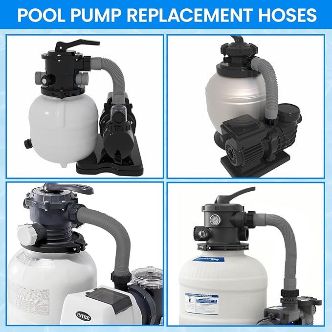 1.5" x 20" Pool Hose Replacement, Pack of 2 - Compatible with Above Ground Pools Filter Pump Hoses, Sand Filters, Saltwater Systems (1,500-2,500 GPH), Grey