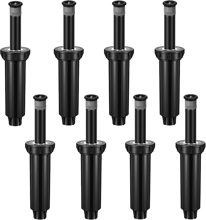 8 Pack Adjustable Sprinkler Heads for Lawn, Compatible with Rain Bird 1800 Replacement Sprinkler Head, 4-Inch Pop-Up, 9-20 ft Radius, 0-360° Adjustable Arc, Efficient Garden Yard Irrigation