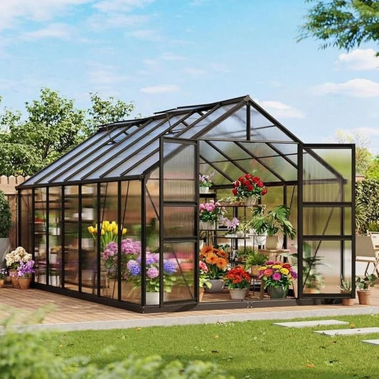 Garvee Greenhouse,8×14FT Greenhouses for Outside,Outdoor Greenhouse with Roof Air Vent, Heavy Duty Walk-in Aluminum Green House for Outside Garden Backyard