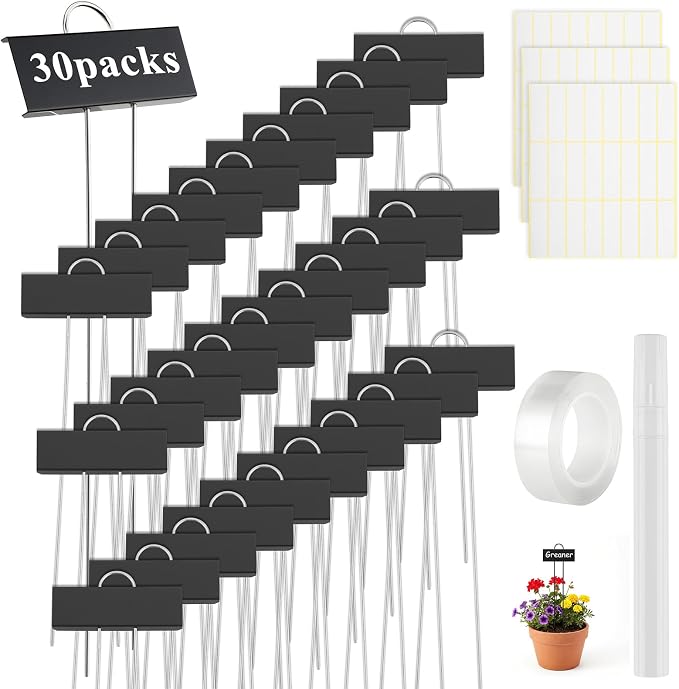 Greaner 30 Packs Black Plant Tags, Label Area 2.6''X 1.2'', 10.6'' Height Reusable Plant Identification Stakes with Permanent Marker, Garden Markers for Plants Outdoor