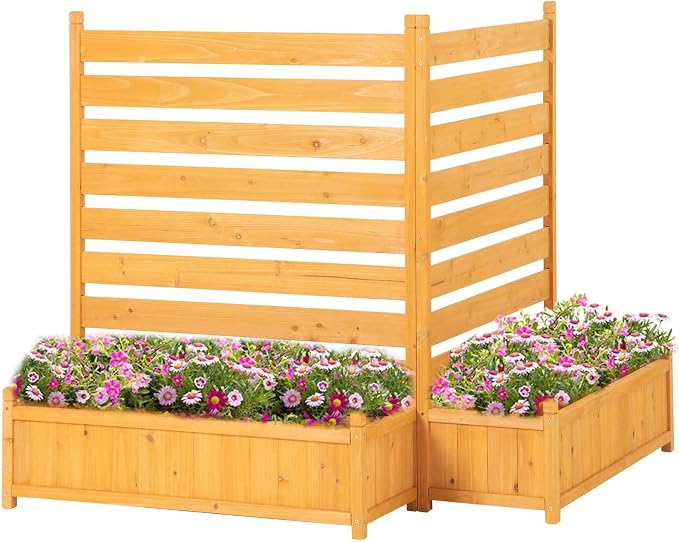 FORTUNO Outdoor Air Conditioner Fence Wood Privacy Screen with Planter Box for Trash Can Pool Equipment Garbage Can Enclosure No-Dig Kit, 2 Panels