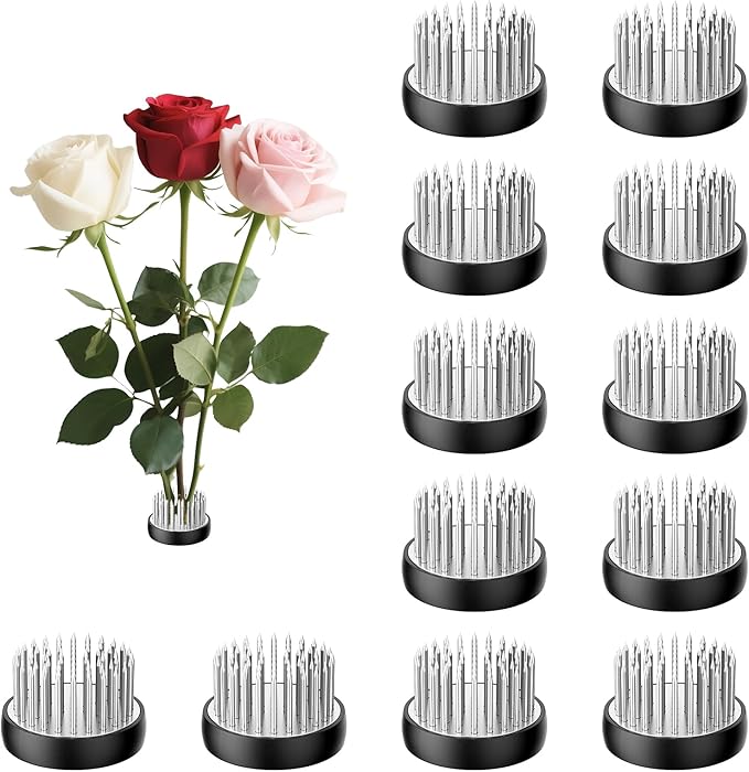 12Pcs Small Vase Flower Frogs,1.34Inch Japanese Ikebana Fresh Flower Pin Holders (Silver)