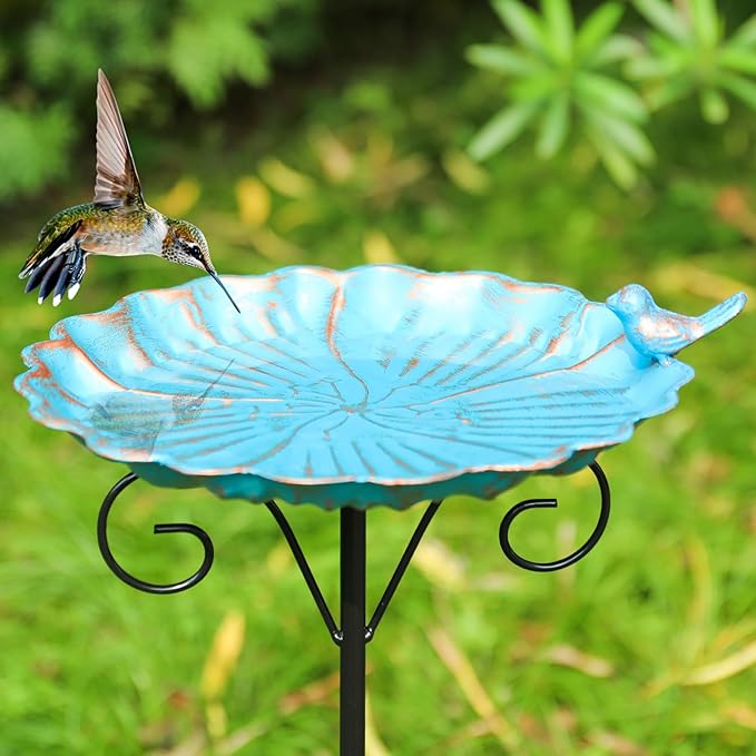 MUMTOP Metal Bird Baths for Outdoors, 34 inch Height Outdoor Birdbath Birdfeeder with Metal Stake for Outside Garden Yard Lawn Decor