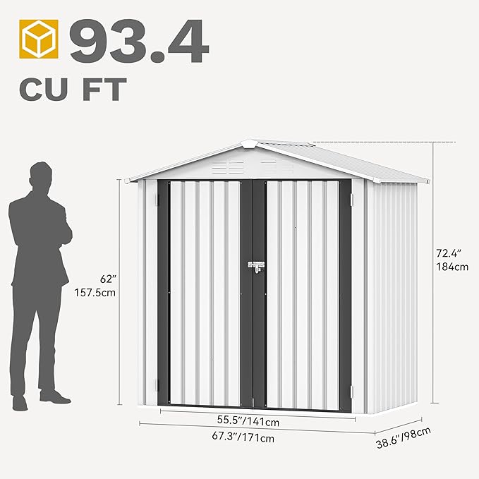 DWVO 6x4ft Metal Outdoor Storage Shed, Waterproof Tool Shed Heavy-Duty Storage Unit with Lockable Door and Vents, Ideal for Bicycles, Tools, Lawnmowers, Backyards, Patios, Lawns - White