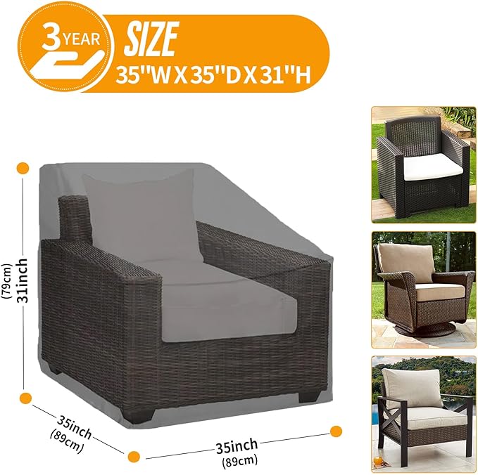 Kipiea Patio Chair Covers Waterproof Winter 2 Pack - Heavy Duty Lawn Outdoor Furniture Chair Covers with Anti UV and No Tears, No Fading (35" W x 35" D x 31" H)