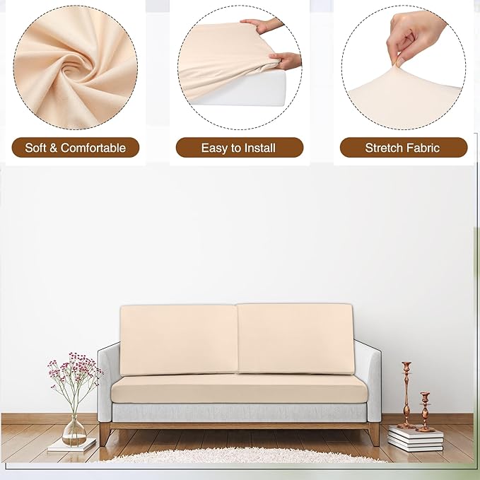 Newwiee 8 Pcs Stretch Patio Outdoor Cushion Covers Replacement for 4 Backrests and 4 Patio Cushions Covers, Waterproof Couch Sofa Slipcover Furniture Protector, Thin Fabric Breathable(Beige)