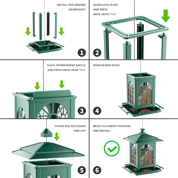 Birdream 2 Pack Bird Feeders for Outdoor Hanging, Assembly Required, 1-Min Easy Setup, Classic Courtyard Design, Attracting Cardinals Chickadees Goldfinches & Sparrows - Green