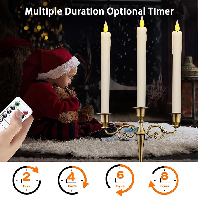 KSWING Upgraded Real Wax LED Flameless Taper Candles with Remote, 6 PCS White Dripping Candlesticks Battery Operated 3D Flickering - 9.6" Long Realistic Fake Candle Sticks for Home/Wedding/Xmas Decor