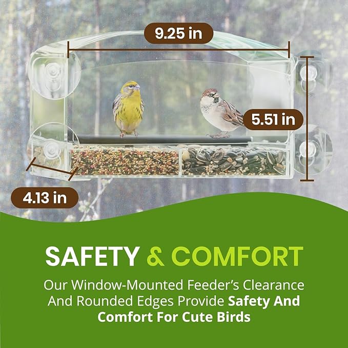 Nature Gear Acrylic Clear Window Bird Feeder with Strong Suction Cups, Removable Sliding Seed Tray, Weather-Resistant & Easy to Clean for Window Viewing, Dome