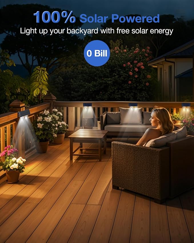 Fence Lights Solar Powered Outdoor Waterproof Outside Wall LED Landscaping Lamp 12 Pack for Yard, Deck, Patio, Rail, Garage, Pool, Balcony, Energy Efficient Cool White Safety and Ambiance,Easy Install