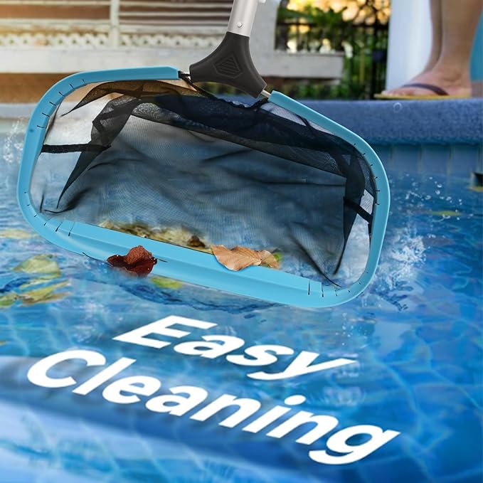 TidyMister Self-Repair Heavy Duty Pool Net, Upgrade Reinforced Handle, Pool Cleaning Skimmer Net with Nylon Fine Mesh Net, Thick Aluminum Frame, Deep Trash Bag for Above Ground & Inground Pools