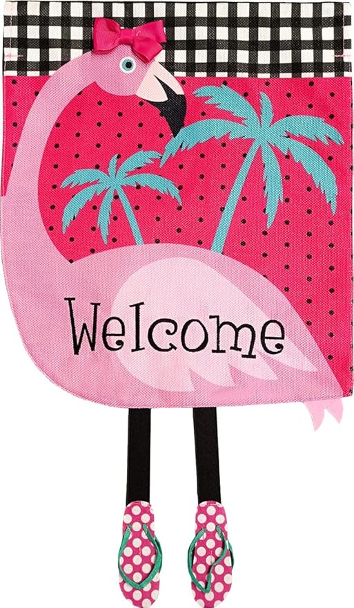 Fancy Flamingo Summer Burlap House Flag Welcome 28" x 40" Briarwood Lane