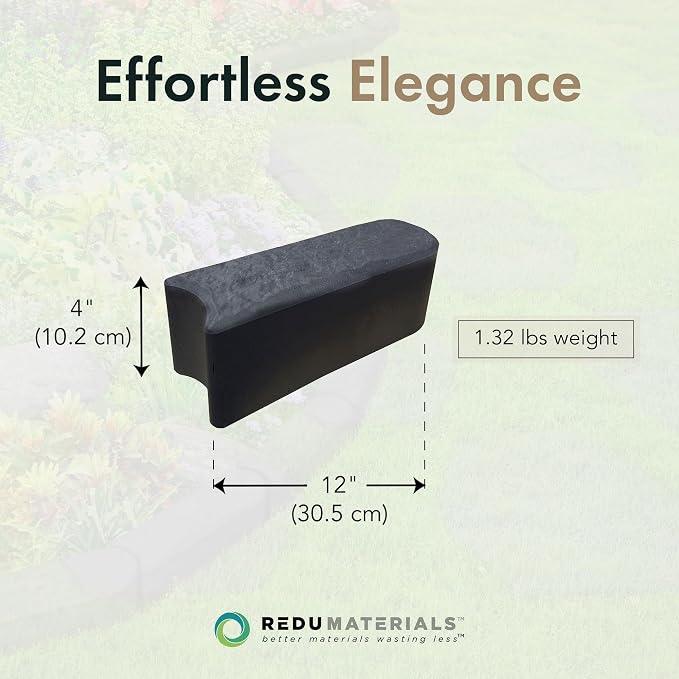 TierraVerde 12-Pack 12”x4” Stomp Rubber Edge Stone, Grey – Faux Landscape Border Decor for Patios, Paths, Play Areas & Gardening – DIY No-Dig Edging Block for Outdoor Decorative Projects