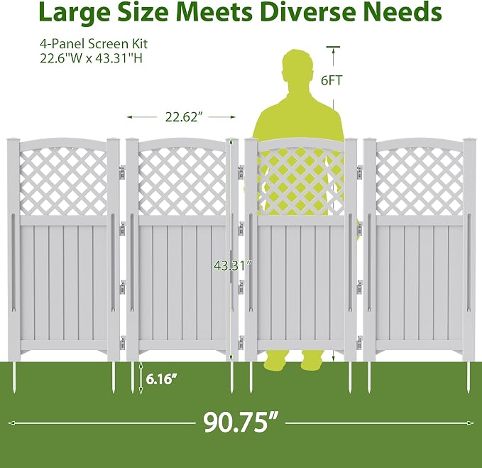 Devoko Outdoor Privacy Fence, 4 Fence Panels Privacy Screen Panels for Outside and Yard, Resin Air Conditioner Lattice Fence for Trash Can (Light Gray)