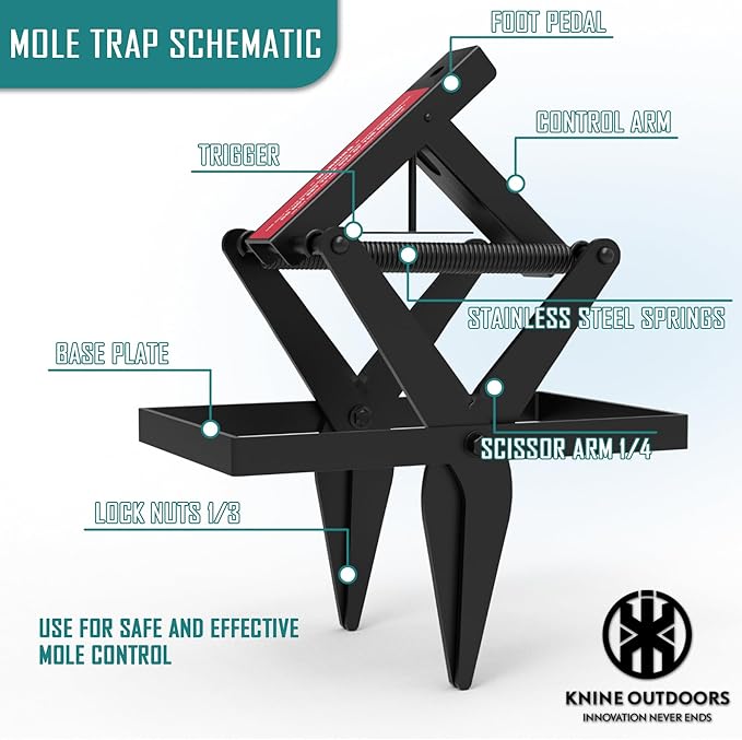 KNINE OUTDOORS Mole Traps, Black Galvanized Steel Scissor Trap, Reusable Gopher Traps, Mole Killer, Ground Moles Trap for Lawns (2 Pack)