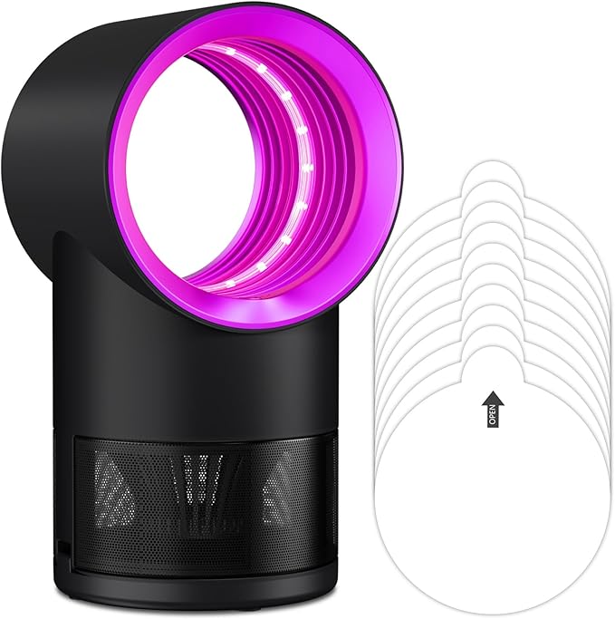 Fruit Fly Trap Indoor Insect Trap with Suction, Time Setting, Bug Light,10 Sticky Glue Boards (Pink)