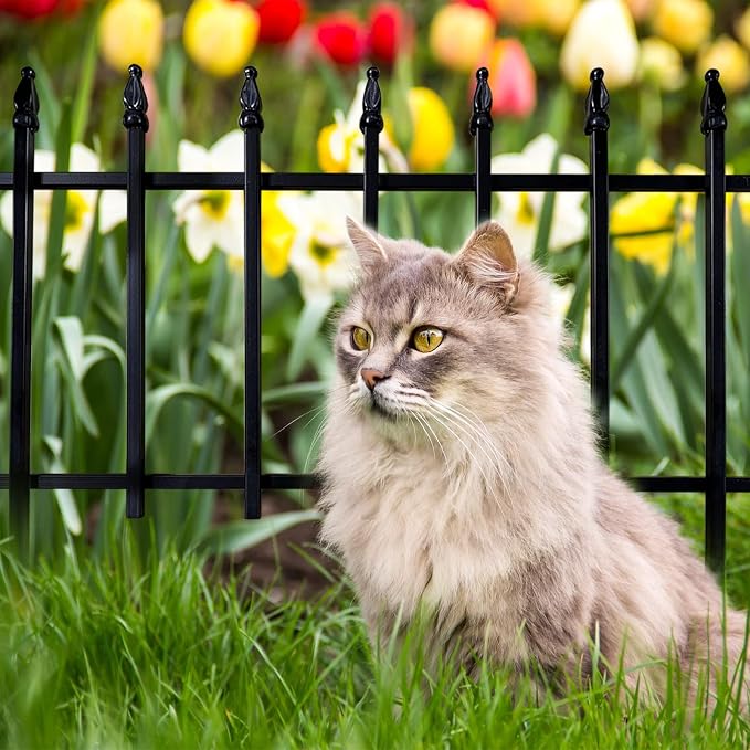Thealyn Metal Decorative Garden Fence 22" Wide x 18" High (10 Panels, Total Length 18.3 feet), Metal Border Folding Fence, Landscape Fencing for Flower Bed, Yard, Animal Barrier