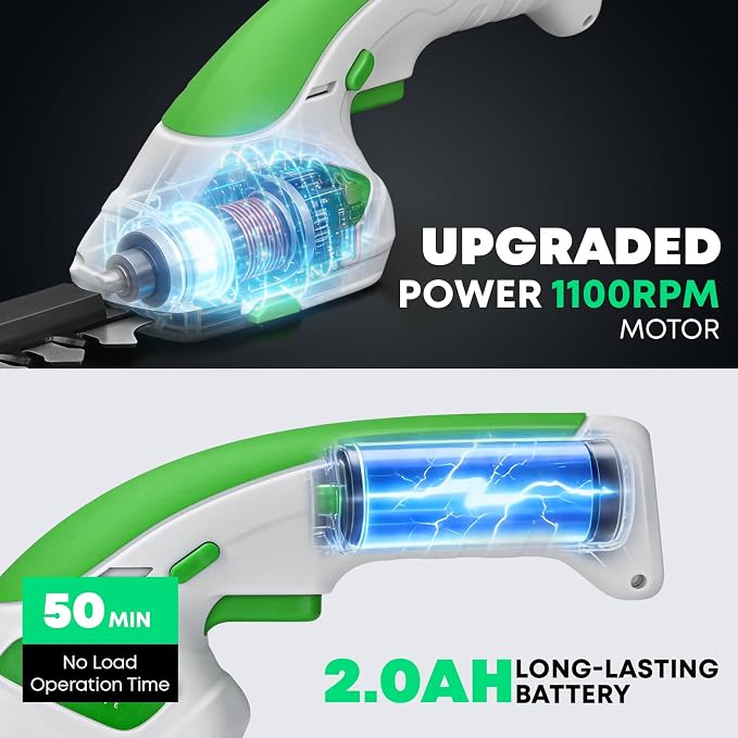 2-in-1 Cordless Hedge Trimmer, Handheld Hedge Trimmer & Cordless Grass Shear with 2.0Ah Rechargeable Battery and Type-C Cable – Electric Grass Trimmer for Garden, Yard, and Lawn