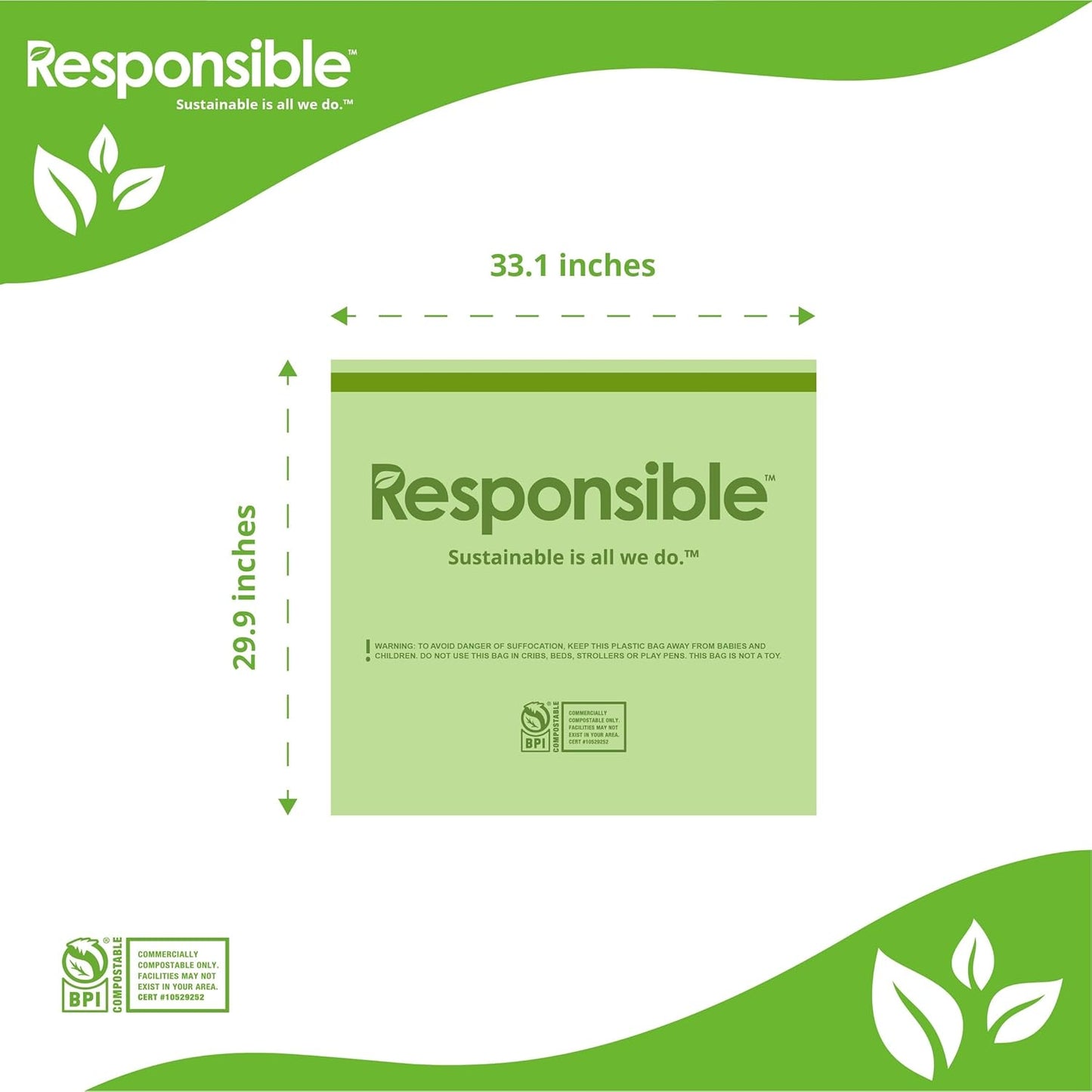 Kitchen Bin Liners, Certified Compostable, Heavy Duty Multipurpose Food Scrap Bags, Made from Compostable Materials (30 Gallon Drawstring, (18 Count))