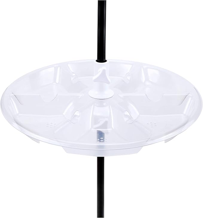 18'' Myard Anti-UV Plastic Universal Bird Seed Catcher Hoop Platform Tray with Drain Holes, Sturdy Pole-Mount Design Fits 0.5-1'' Pole for Bird Feeders Outdoors, Backyard, Garden (Transparent)