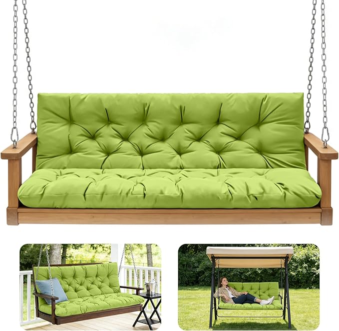 Porch Swing Cushions,Outdoor Cushions 3 Seater Replacement with Backrest, Waterproof Thickened Bench Cushion with Ties for Porch, Patio,Outdoor, Backyard and Garden (Grass Green 60 * 40 in)