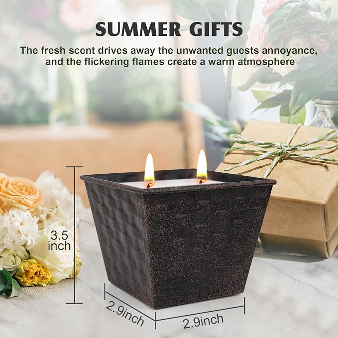 Citronella Candles Outdoor – 2 Pack, 12oz Each, Large Double-Wick Soy Wax Candles, 100-Hour Burn Time, for Patio, Camping, Backyard, Emergency & Survival