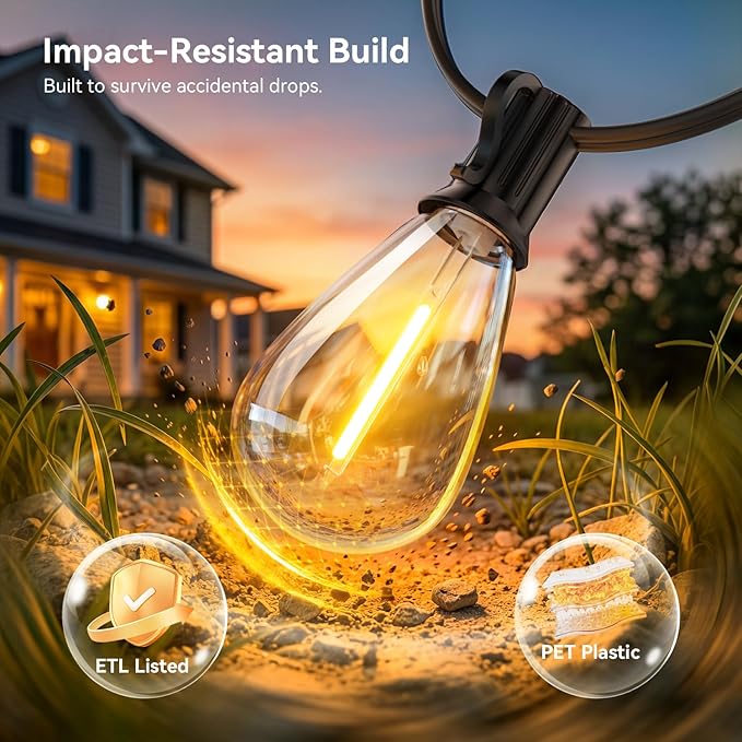30FT Patio String Lights Outdoor, 10+1 LED Shatterproof Bulbs with Remote & Timer,2700K Dimmable Waterproof Hanging Decor for Backyard, Garden, Porch, Balcony, Wedding Party Lighting