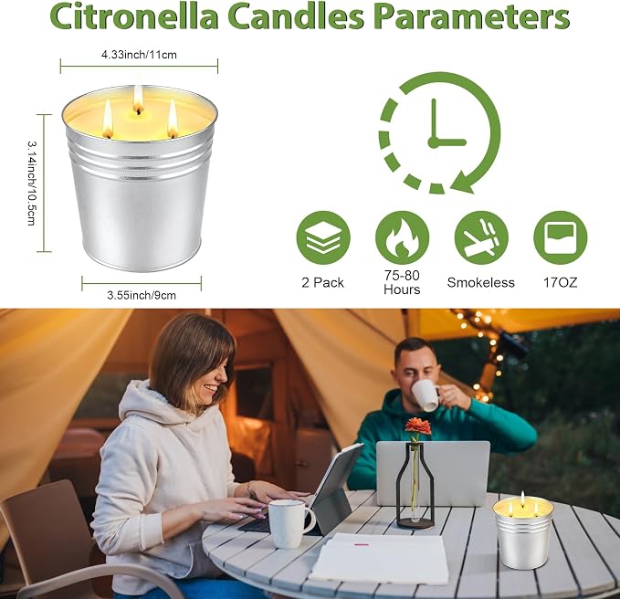 Citronella Candles Outdoor, Large Citronella Candle for Home Patio, 3 Wicks Natural Soy Candle for Summer, 200 Hours Long Lasting Burn Outside Candles for Garden, Yard Balcony, Summer Camping
