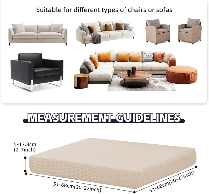 8Pcs Patio Cushion Covers,Outdoor Cushions Covers,Stretch Cushion Covers Replacement, Washable and Reusable Furniture Protectors(Beige)