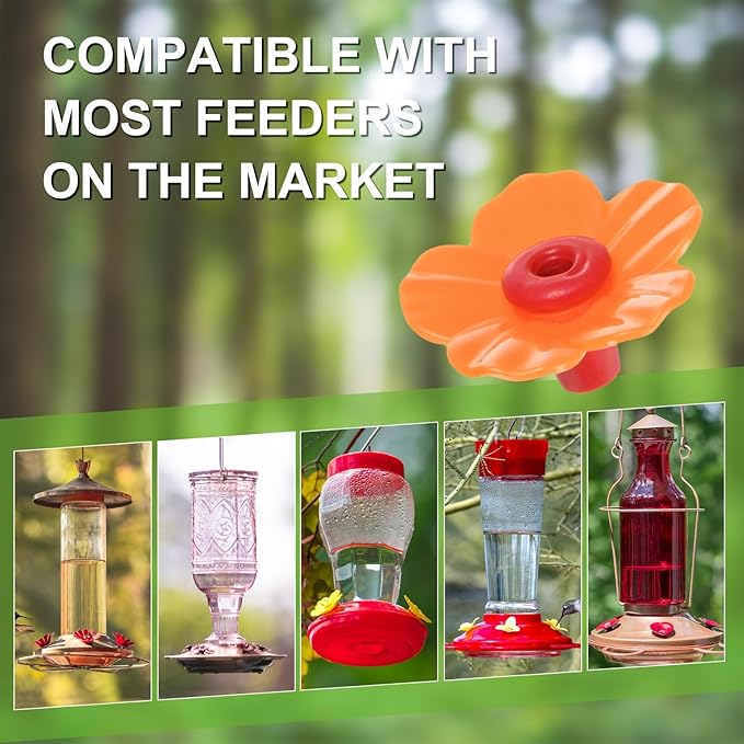 M METERXITY 16-Pack Hummingbird Feeder Replacement Flowers, Plastic Pet Hummingbird Feeding Parts Feeding Ports for Outdoor Hanging Feeders, Bees Guards [Orange]