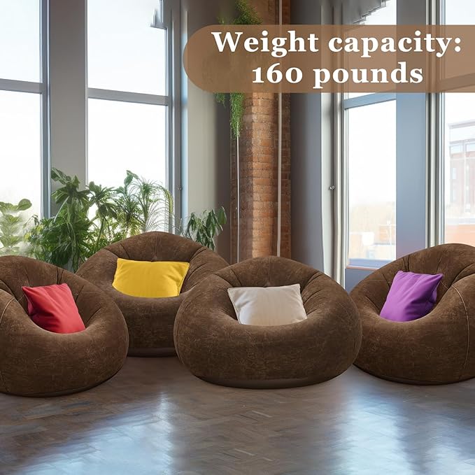 Realspring Inflatable Bean Bag Chairs Outdoor Blow up Camping Chairs Inflatable Lazy Sofa Folding Portable Bean Bag Loungers Couch for Movie Night(Dark Coffee,4 Pcs)