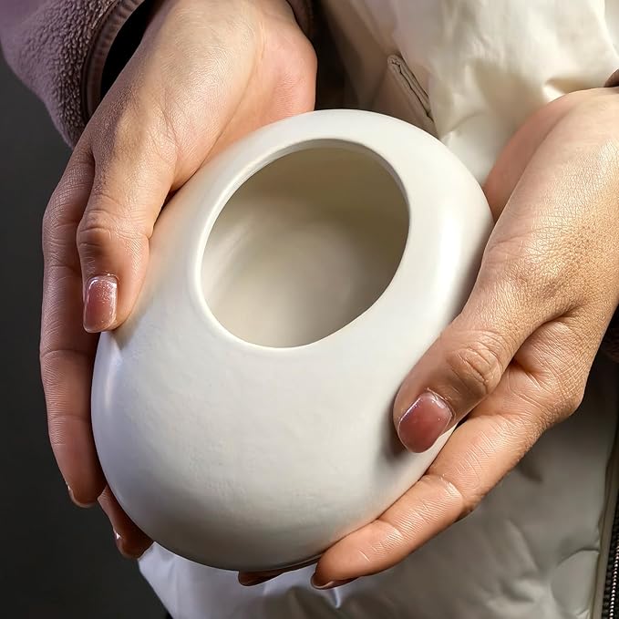 Japanese Inspired Ceramic Vase Ikebana kit, Pebble Shaped Flower Arrangement Bowl with 1.57 inch Flower Frog Pin Frog Flower Stems Holder (Small White)